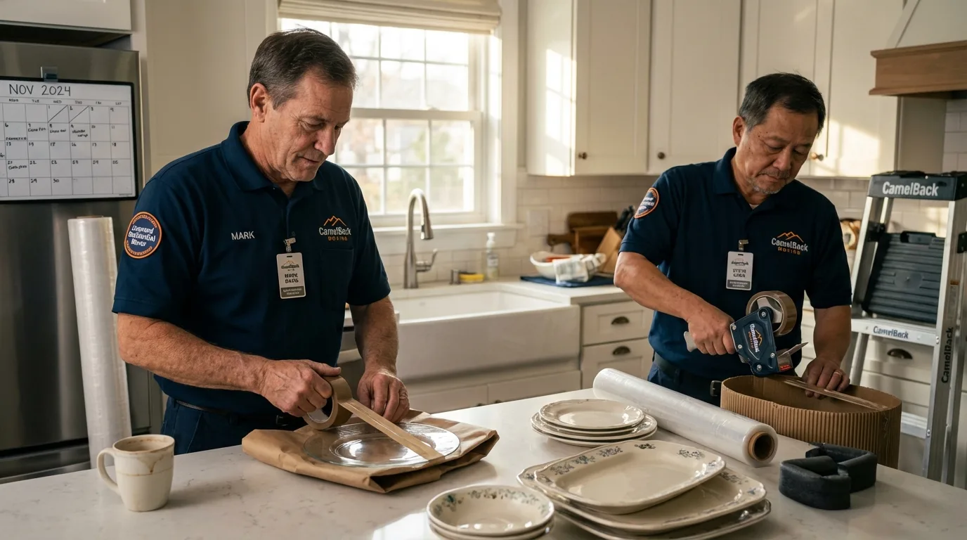 Professional crew packing kitchen dishware in Mustang, OK