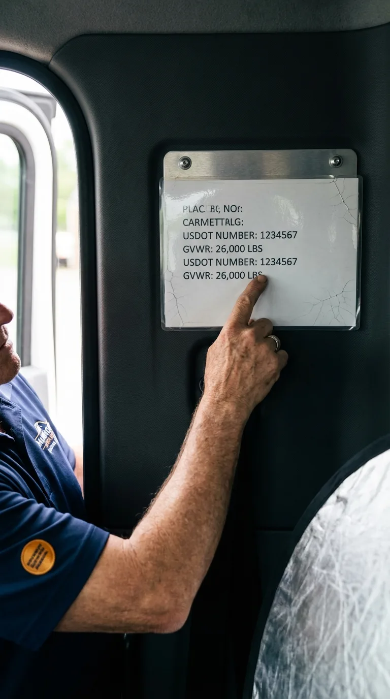 USDOT licensing placard verification in Mustang